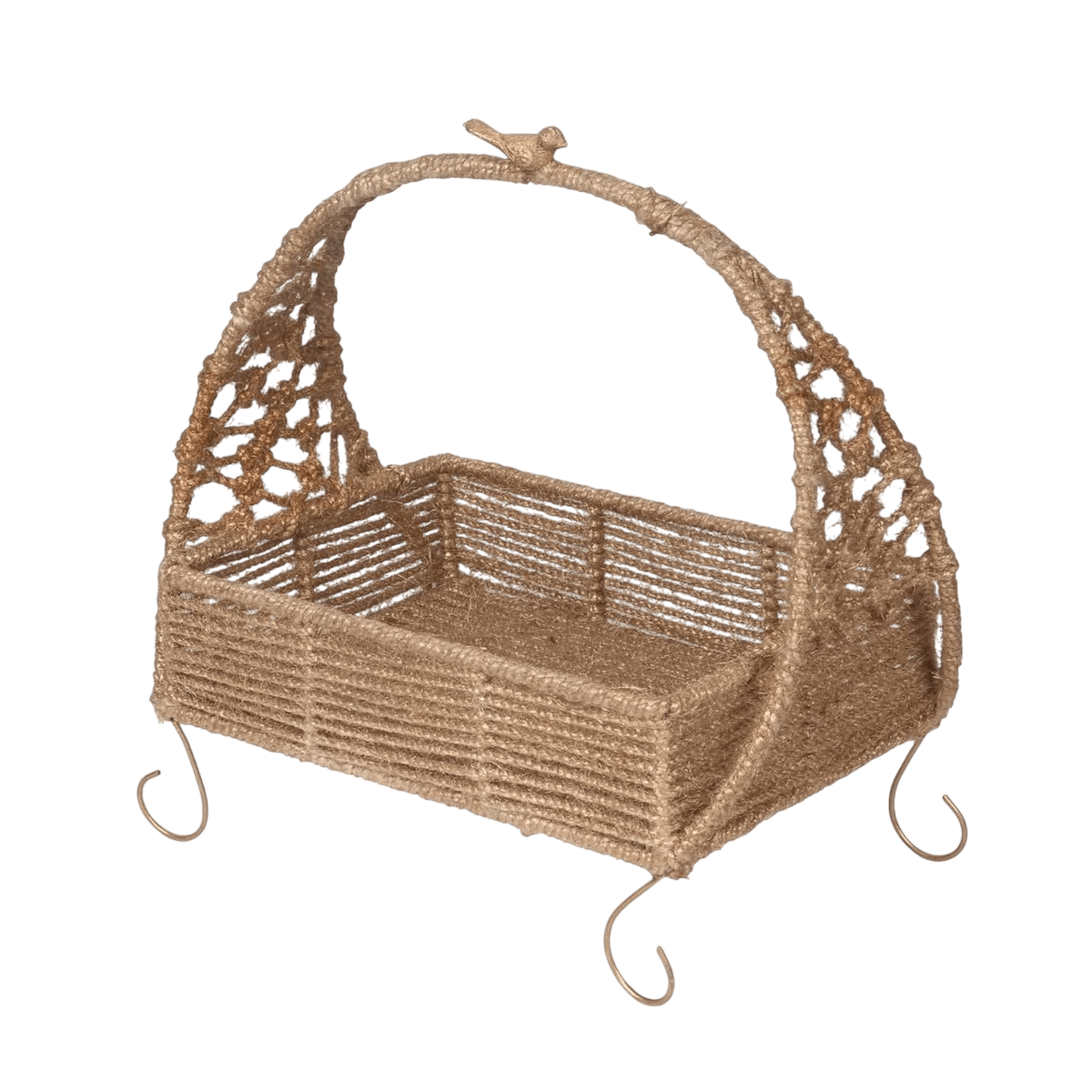 IRON & JUTE BASKET HOLDER WITH LEGS (NATURAL)